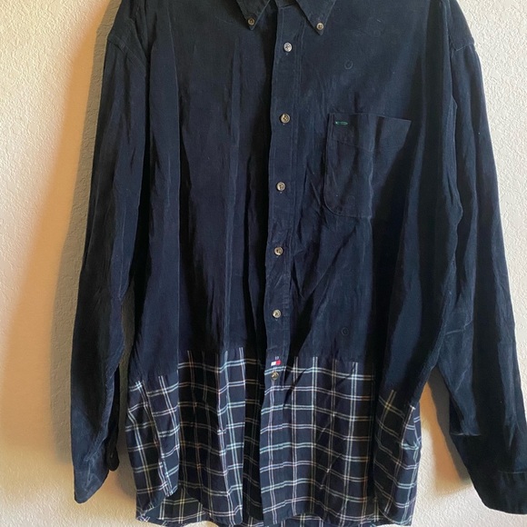 Vintage Tommy Hilfiger Y2K Mix Media Cord Plaid Preppy Academia Button Shirt XL - Picture 7 of 14